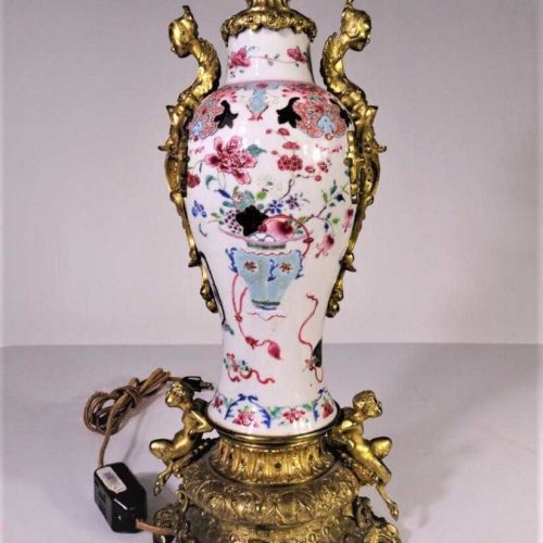 Important 19th C. Chinese Export Gilt Bronze Lamp