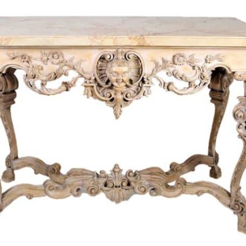 Marble Tob Intricately Caved Floral Motif Console Table