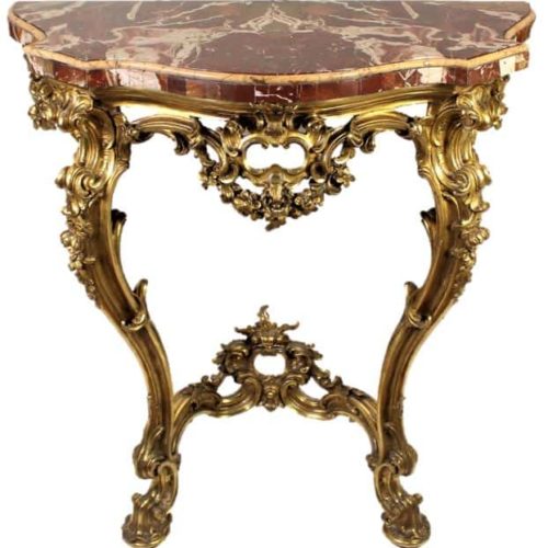 Serpentine Marble Top Gilded Carved Console Table