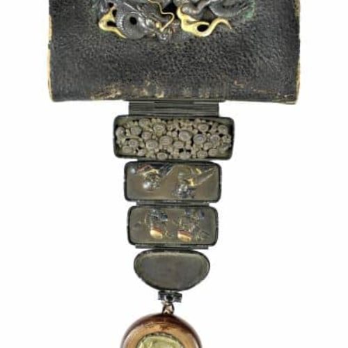 19th C. Meiji Bronze/Leather Japanese Pouch