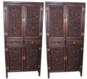 Pair of Chinese Qing Dynasty Fine Carved Cabinets