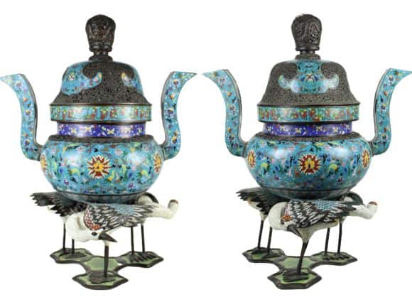 Pair of Antique Chinese Cloisonne Censors