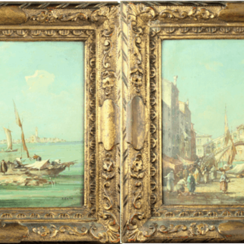 Pair of “Canaletto Style” Venetian Scenes, Oil on Canvas