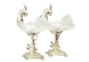 A Pair of Rare German Silver and Crystal Sculptures Circa 1840