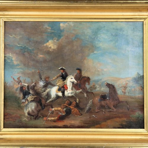European Calvary Battle Scene, Oil on Canvas