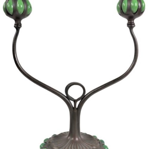 Tiffany Bronze Green Favrile Glass Candlestick Ca 1905
