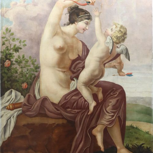 19th C. Venus & Cupid Mythological Scene. Provenance Adrienne Vittadini Southampton Estate