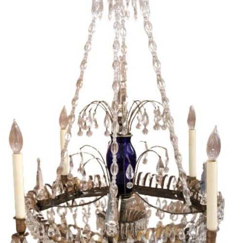 Antique Cystal and Colored Glass Chandelier