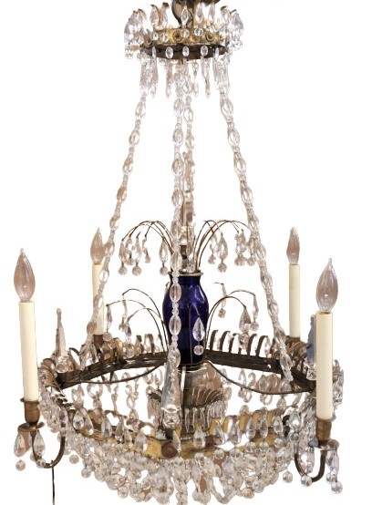 Antique Cystal and Colored Glass Chandelier