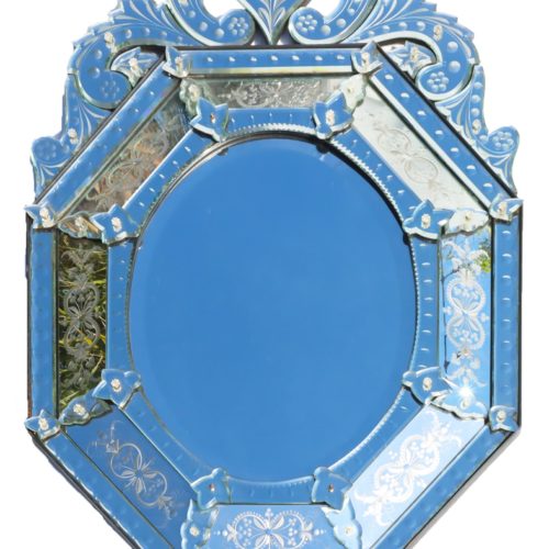 Art Nouveau Floral Etched Venetian Style Mirror