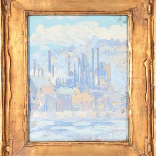 American Impressionist Industrial Scene (Circa. 1920) Oil on Board