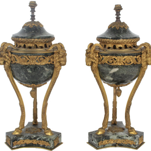 19th Century French Pair of Gilt Bronze & Marble Urns