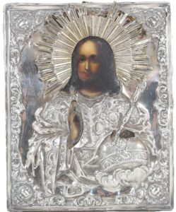Russian Icon of Christ w 84-100 Silver Case