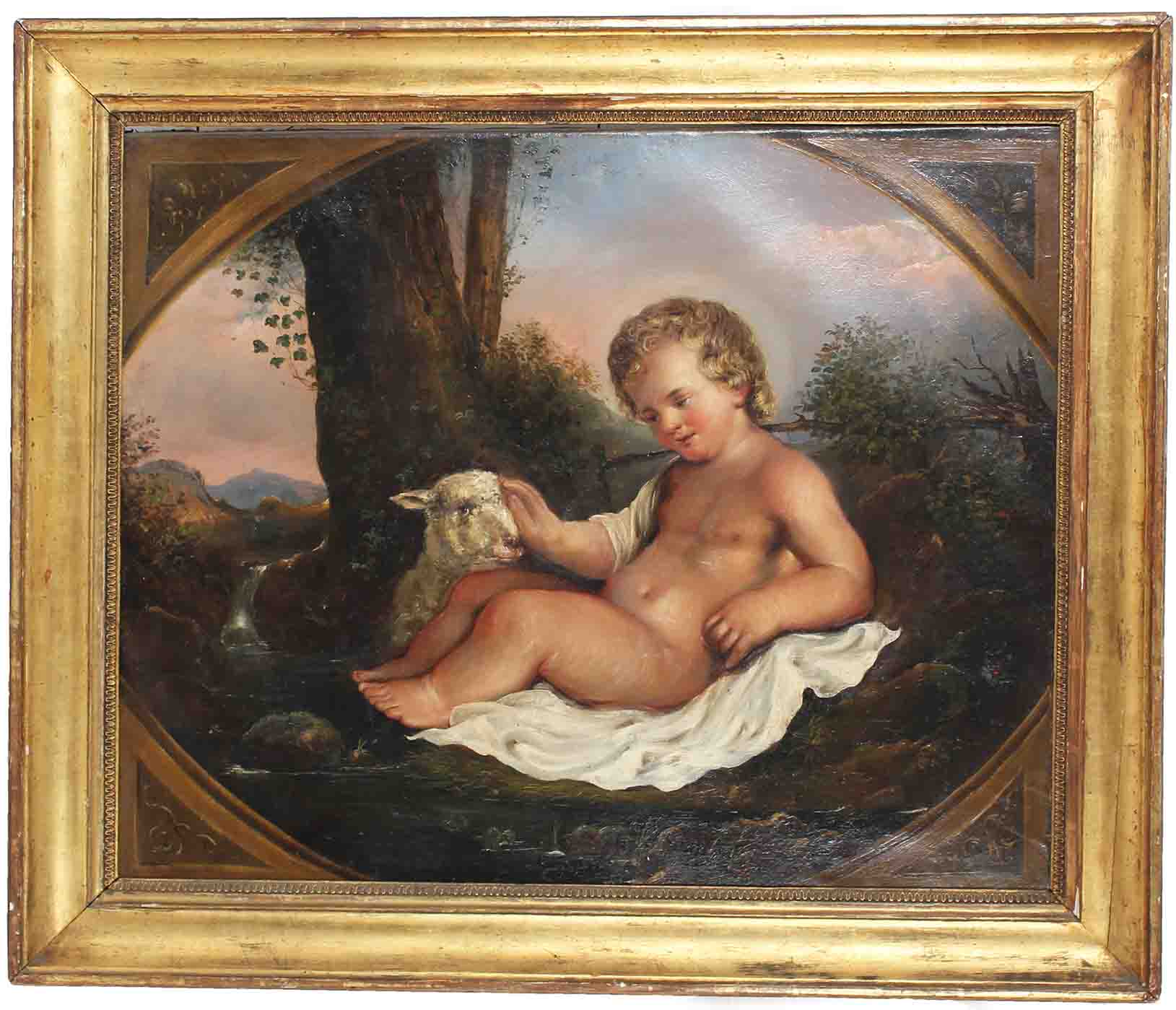18th-19th Century European Old Master of Child with Lamb