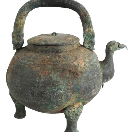Chinese Archaic Bronze Tripod Covered Wine Pot