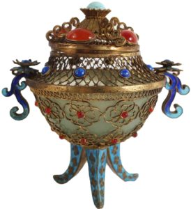 Chinese Enamel and Gilt Metal Covered Jade Cup