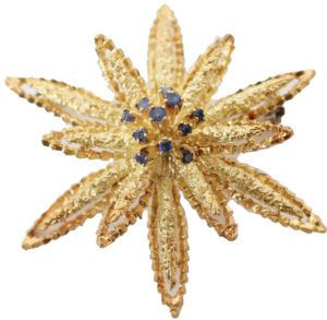 Fabulous 14k Gold _ Sapphire Flower Brooch