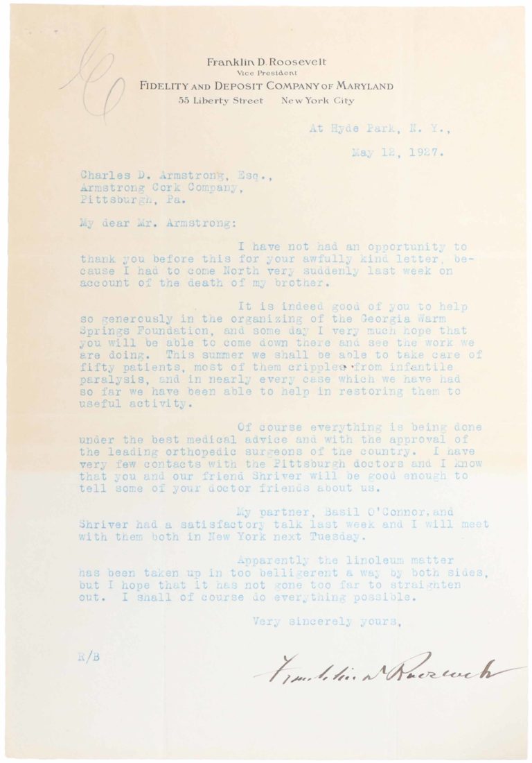 FDR Signed Letter 1927