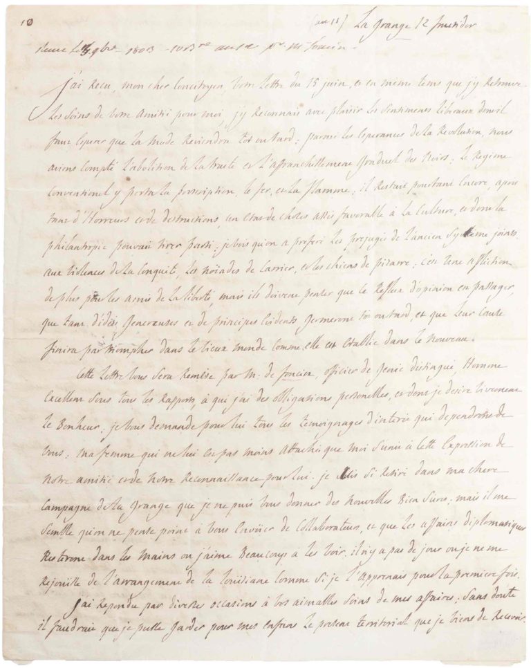 Lafayette Signed Letter 1803