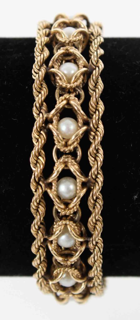 14K Yellow Gold Rope Chain Bracelet with Pearls