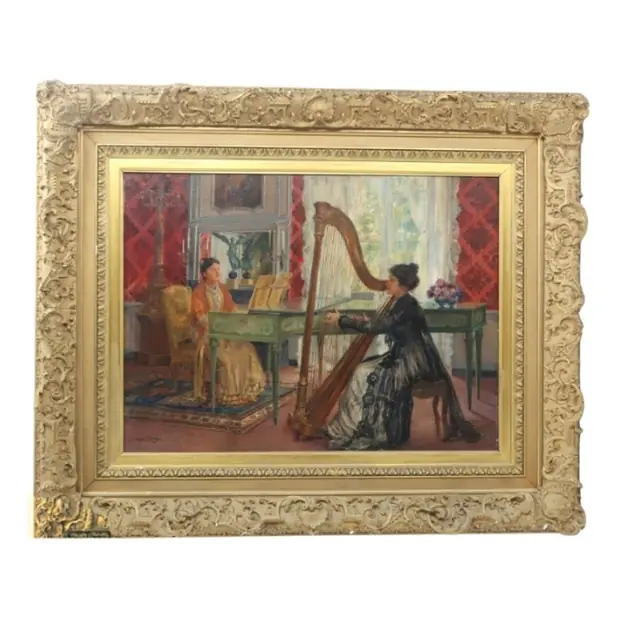 Will Hicok Low (1853-1932) American, Exhibition Oil on Canvas The Spinet and the Harp 1901 — sold for $23,040 at Sarasota Estate Auction